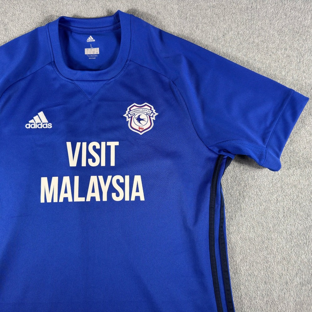 Cardiff City Home Football Shirt Blue Jersey Adidas Mens Large Climacool